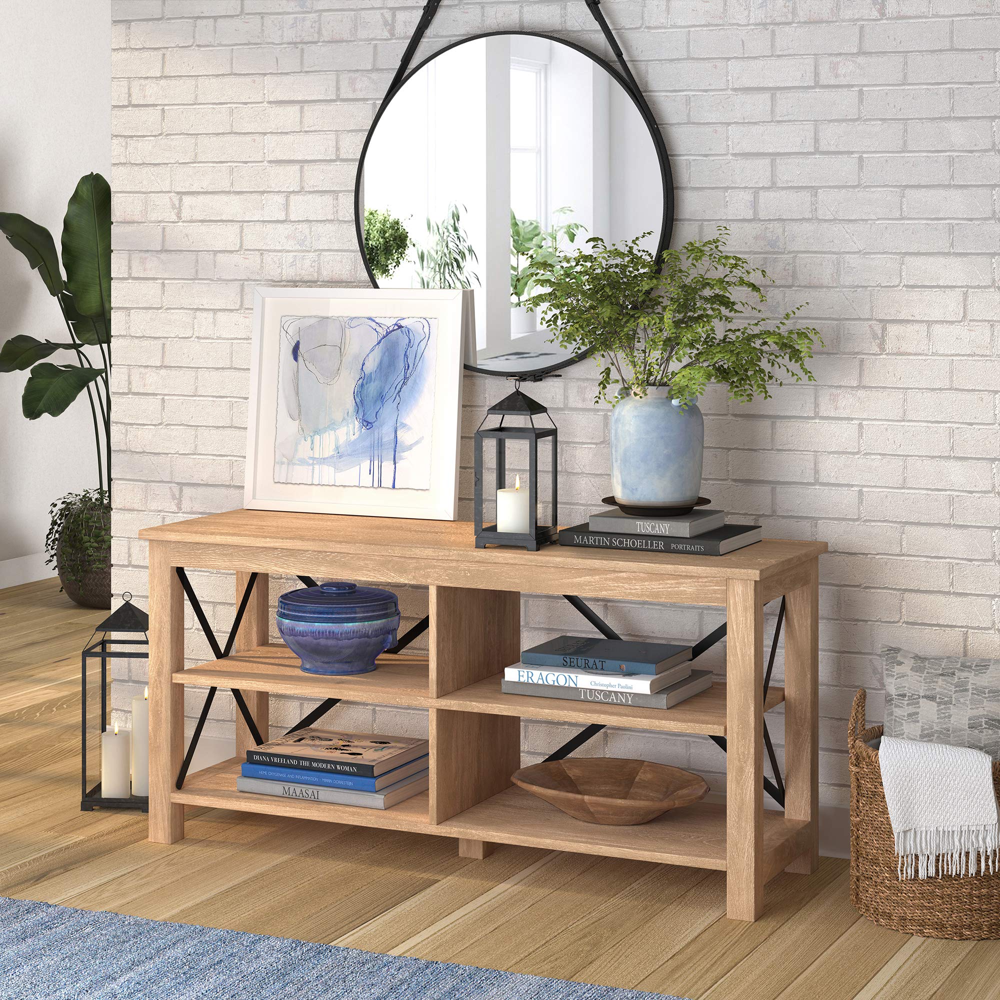 Sawyer 55 Inch White Oak TV Stand with Storage - Modern Rectangular Entertainment Center for Living Room, Bedroom & Home Theater