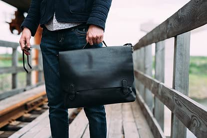 Premium Monogrammed Personalized Leather Messenger Bag for Men - Business Laptop Briefcase & Crossbody Satchel - Ideal for Work, Travel & Daily Commute