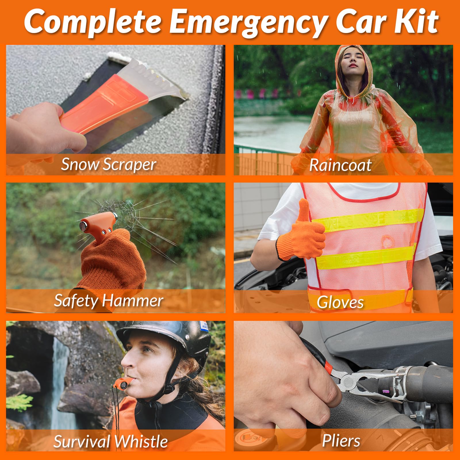 128-Piece Car Emergency Kit with Jumper Cables, Tow Strap & First Aid - Essential Roadside Assistance Vehicle Safety Kit for Women & Men - Perfect for Travel, Camping & Winter Driving