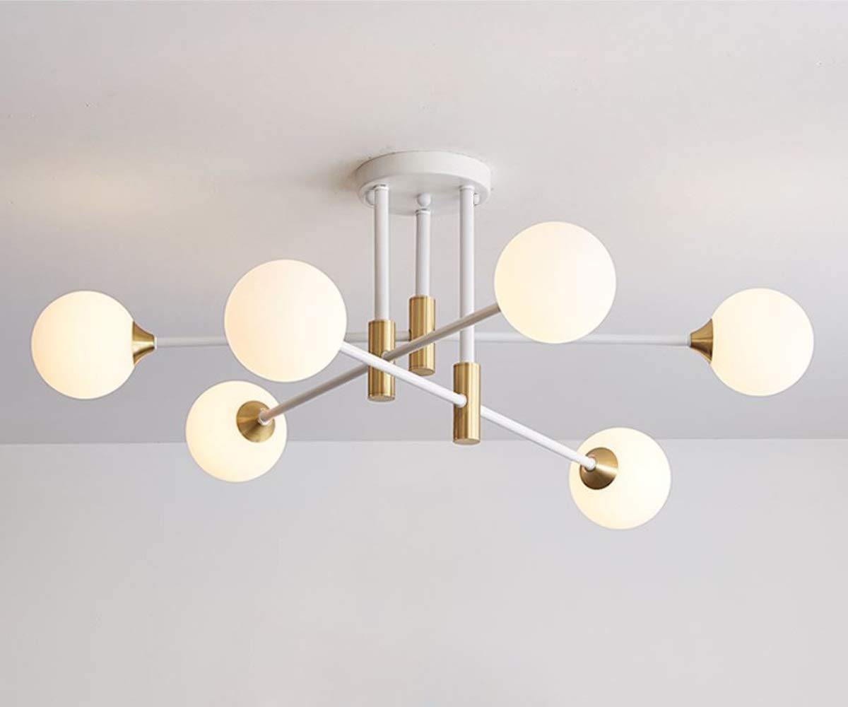 Dellemade Modern Sputnik Chandelier 6-Light Mid Century Ceiling Fixture with Frosted Glass Bulbs Included - Perfect for Dining Room, Living Room or Bedroom Lighting