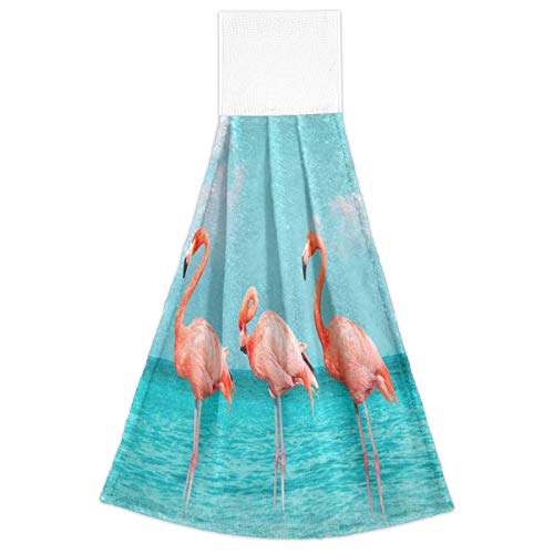 2 Pack Flamingo Hand Towels - Soft Absorbent Kitchen & Bath Towels for Bathroom, Beach, Laundry Room - Cute Summer Beach Decor, Farmhouse Gift Idea, Perfect for Coastal Themed Homes & Vacation Rentals