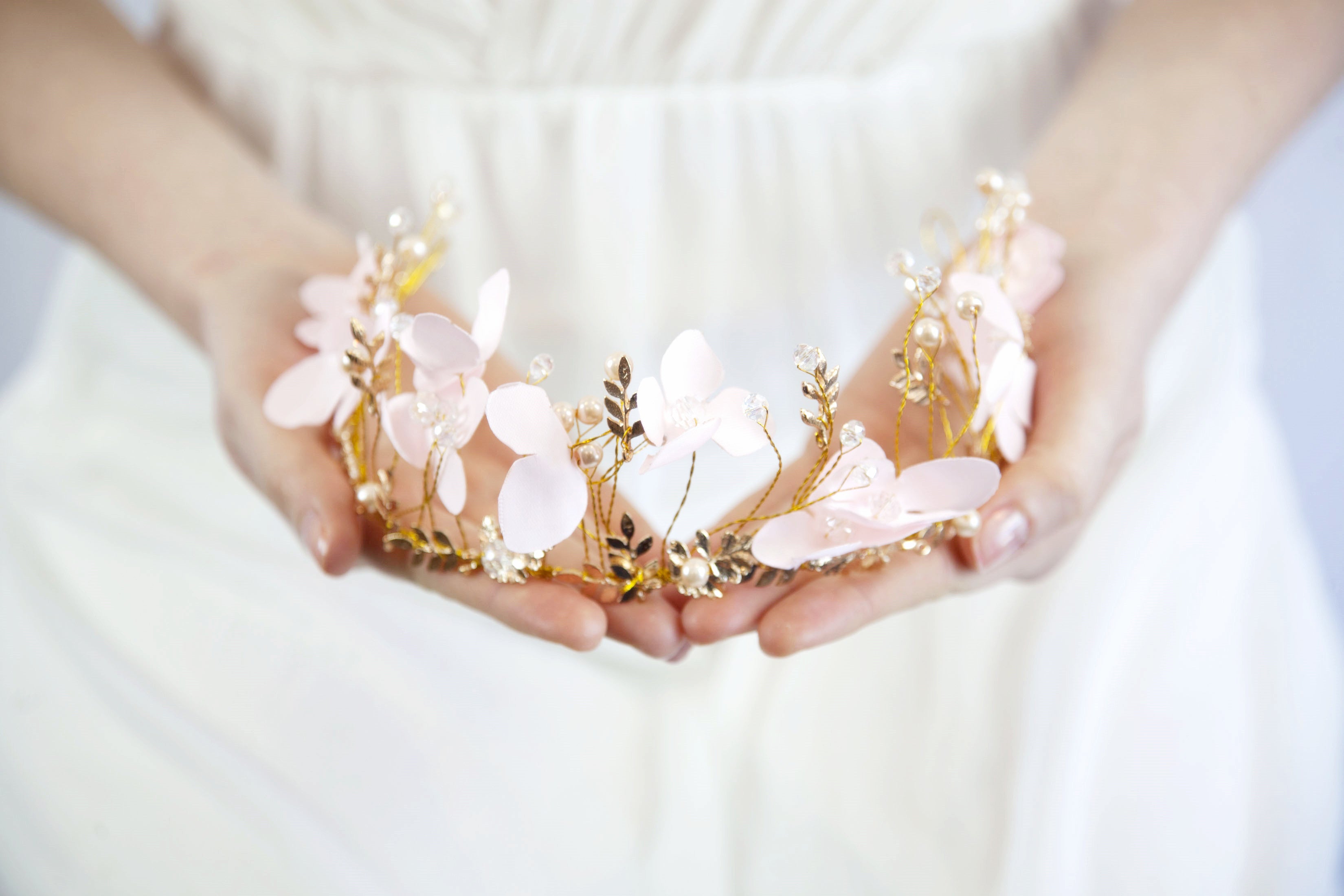 Elegant Pink Floral Wedding Wreath - Bridal Hair Crown for Boho Brides, Garden Weddings & Spring Photo Shoots