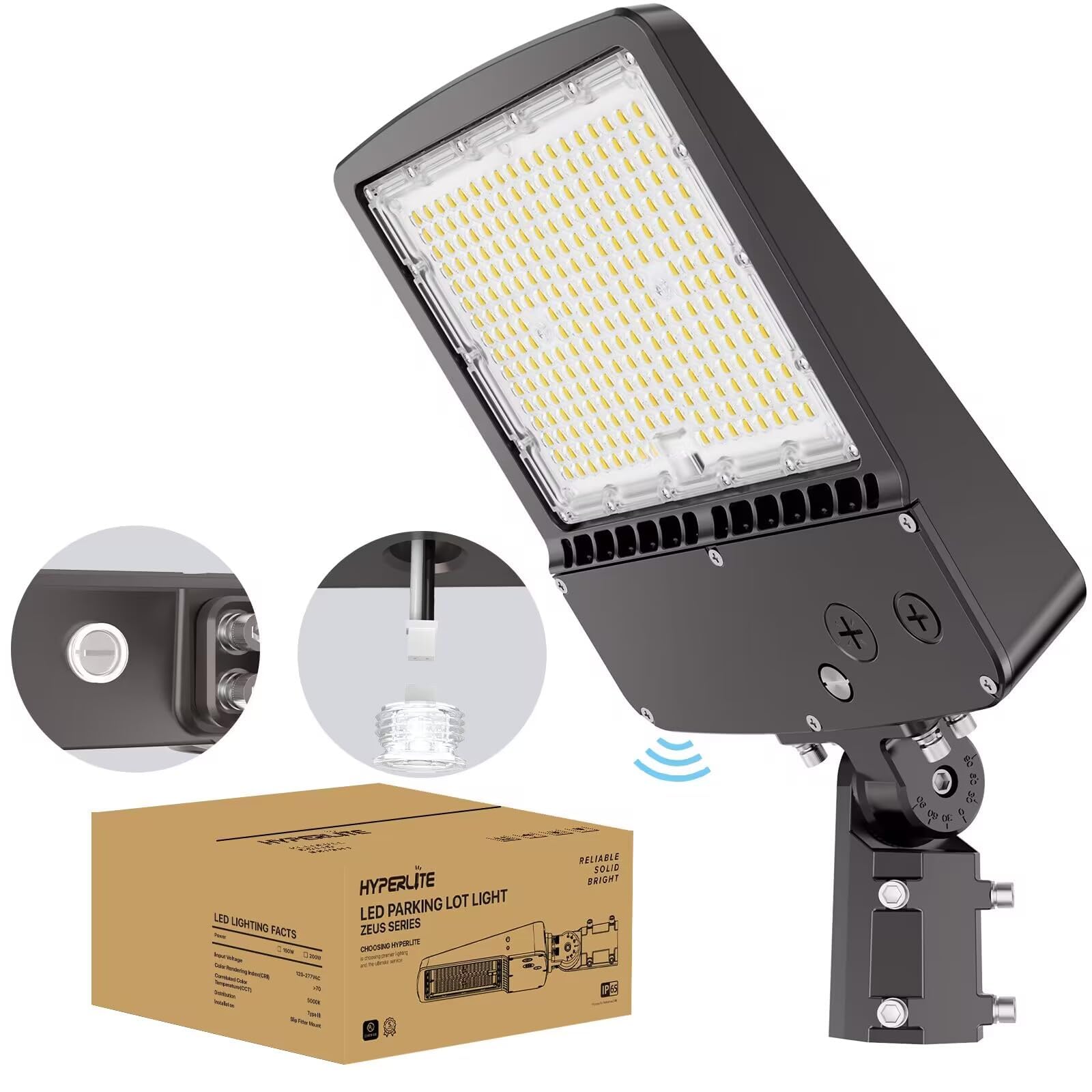 HYPERLITE 150W LED Parking Lot Light - 22,500 Lumens, Adjustable Slip Fitter Mount, UL Listed (2024) - Energy Efficient Outdoor Shoebox Light for Roadways, Stadiums, Yards & Barns - Perfect for Commercial Parking Lots, Warehouse Lighting & Security Areas