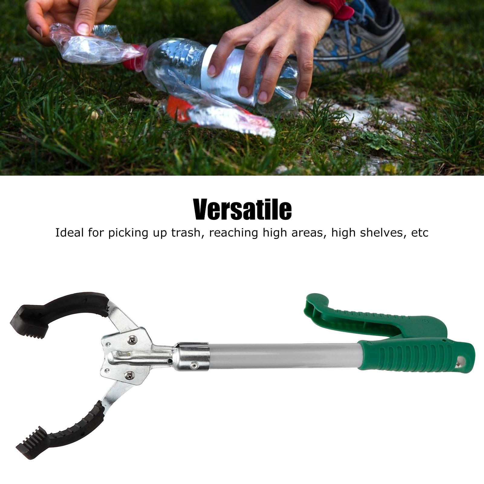 Foldable 16.1 Inch Trash Picker Grabber - Anti-Slip Jaw Reacher Tool for Elderly & Handicapped - Ideal for Outdoor Cleaning, Gardening, and Household Chores