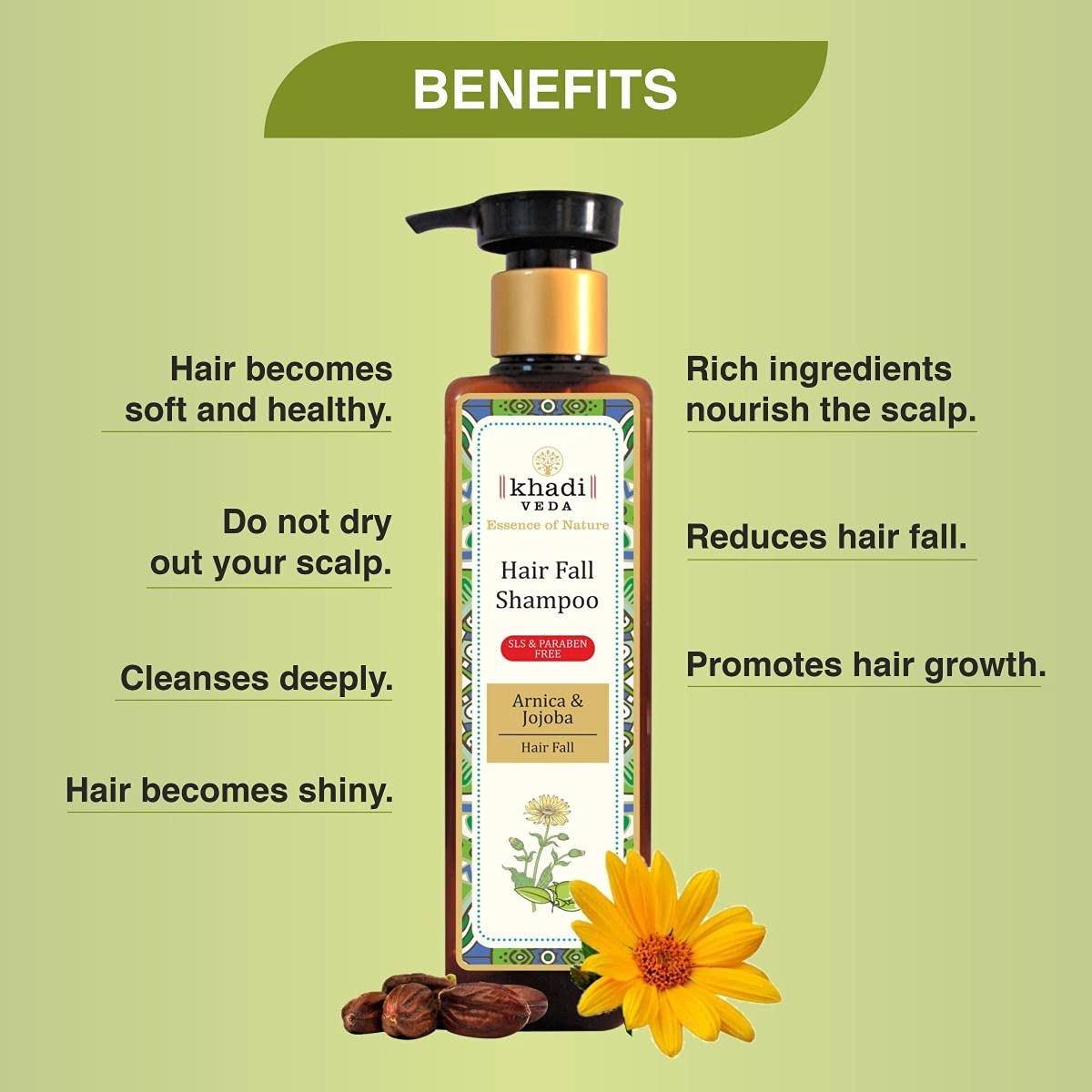 Khadi Veda Arnica & Jojoba Hair Fall Shampoo for Women & Men - 200ml | Natural Ayurvedic Treatment for Thinning Hair & Scalp Care | Perfect for Daily Use & Hair Growth Routine