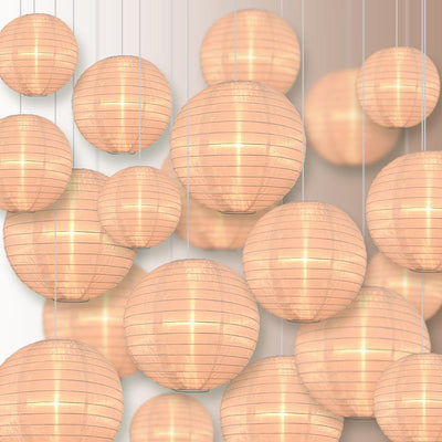 30 Beige Jumbo Shimmering Nylon Lanterns - Even Ribbing, Durable Outdoor Hanging Decorations for Patio, Garden & Wedding Party Lighting