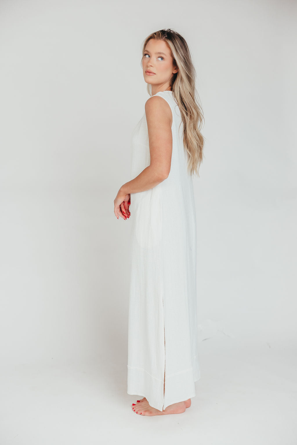 How Sweet It Is Sleeveless Linen Blend Maxi Dress in Ivory - Bump Friendly Maternity Wear for Summer Beach Vacations & Outdoor Weddings