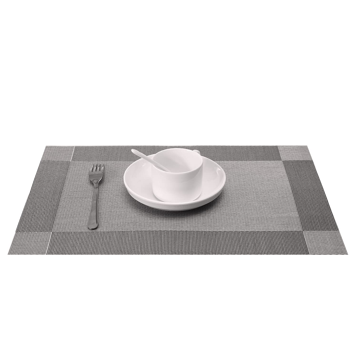 Miorkly Silver Grey PVC Placemats and Coasters Set of 4 - Washable & Heat-Resistant Christmas Table Mats for Home, Restaurant, Holiday Dining Decor (Perfect for Christmas Parties & Family Gatherings)