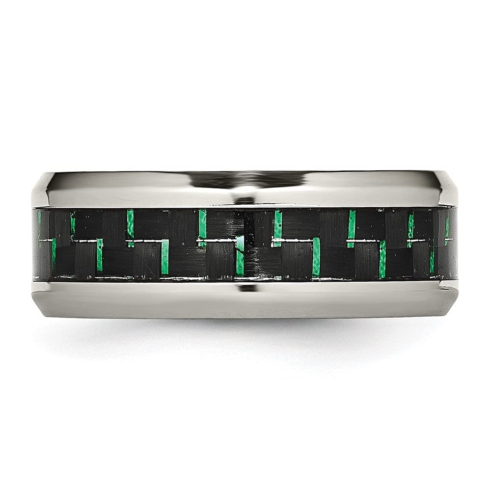 Diamond2Deal Stainless Steel Black & Green Carbon Fiber Inlay Ring for Men - Durable Wedding Band, Fashion Jewelry Gift for Him - Perfect for Engagements, Anniversaries and Everyday Wear