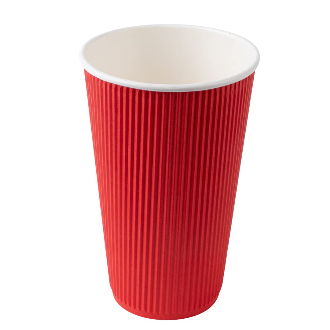16oz Insulated Coffee Cups with Lids (200 Pack) - Leakproof & Non-Slip Red Disposable Paper Cups for Hot Beverages - Perfect for Coffee, Tea, Hot Cocoa & Lattes at Cafés, Offices & Events