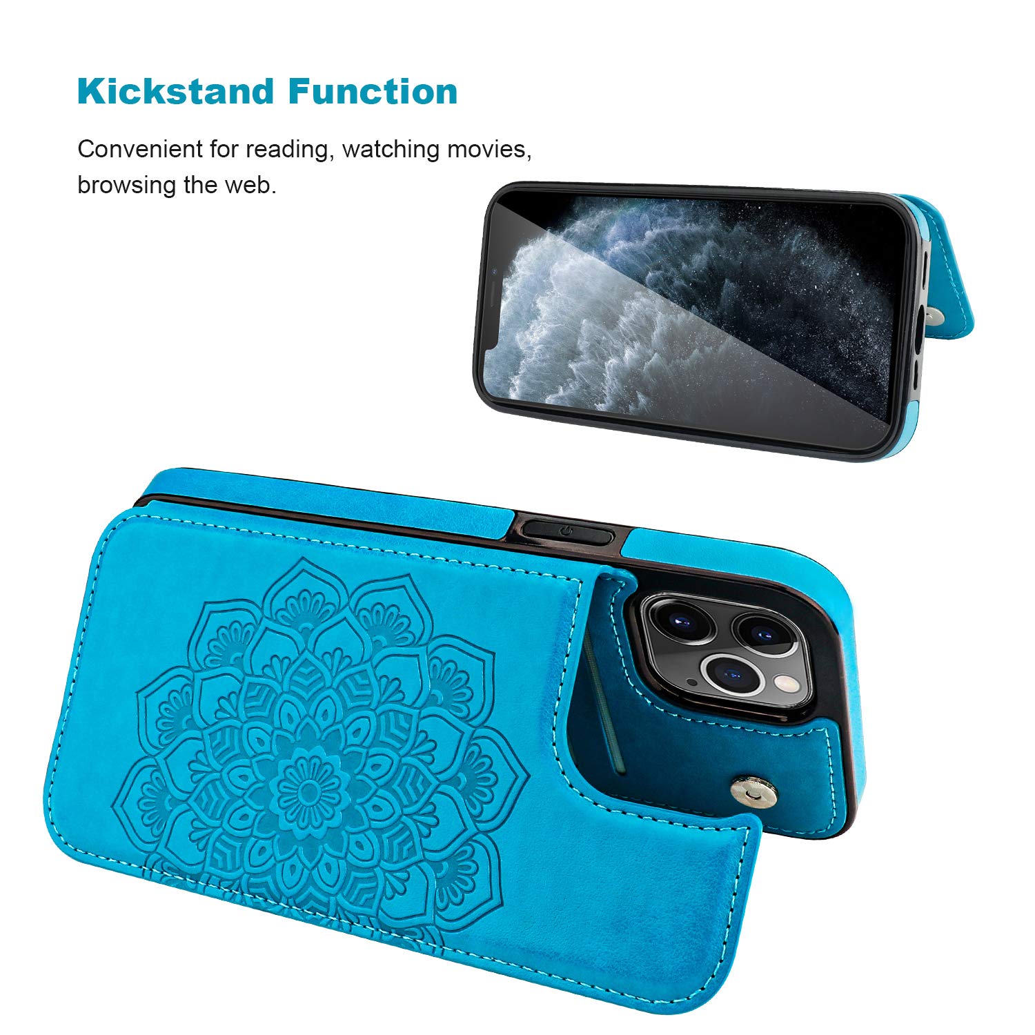 Vaburs iPhone 12 Pro Max Wallet Case with Card Holder - Embossed Mandala Flower PU Leather Cover with Magnetic Closure | Shockproof Flip Design for 6.7