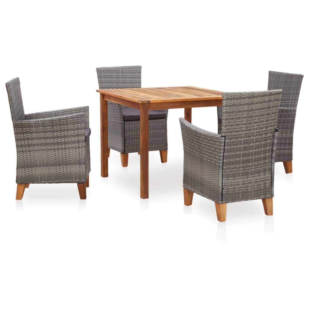 vidaXL 5-Piece Outdoor Dining Set with PE Rattan Wicker Chairs and Solid Acacia Wood Table, Perfect for Family Gatherings, Evening Dinners, and Kitchen or Dining Room Use, Ideal for Patio, Garden, and Backyard Entertaining