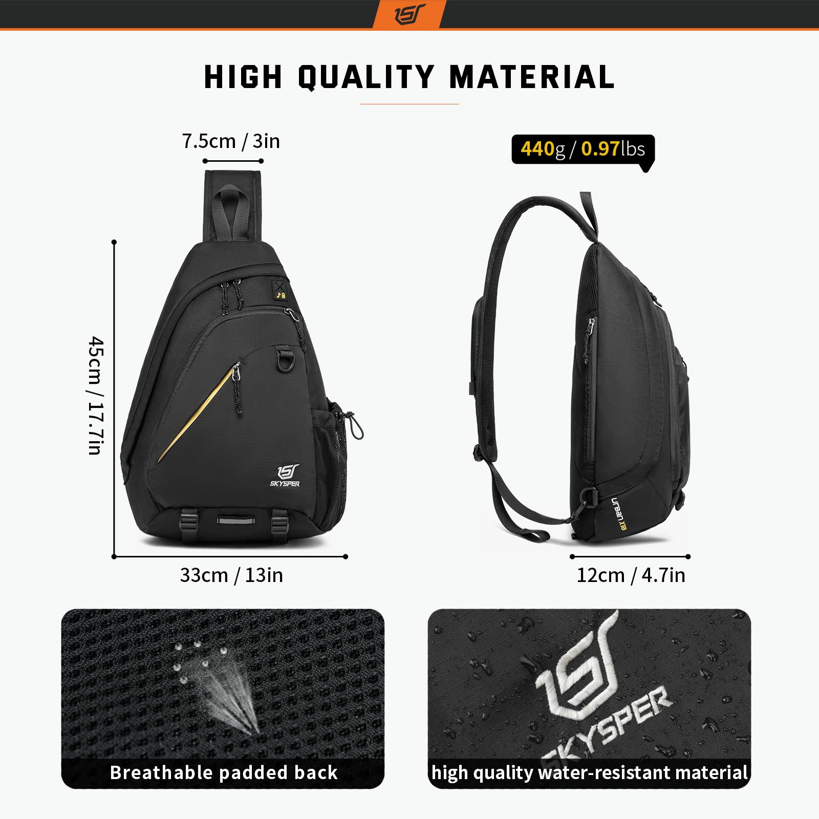 SKYSPER 18L Crossbody Sling Backpack for Laptop up to 13 Inch - Lightweight Travel Shoulder Bag for Men & Women, Perfect for Hiking, Commuting & Daily Use (Black)