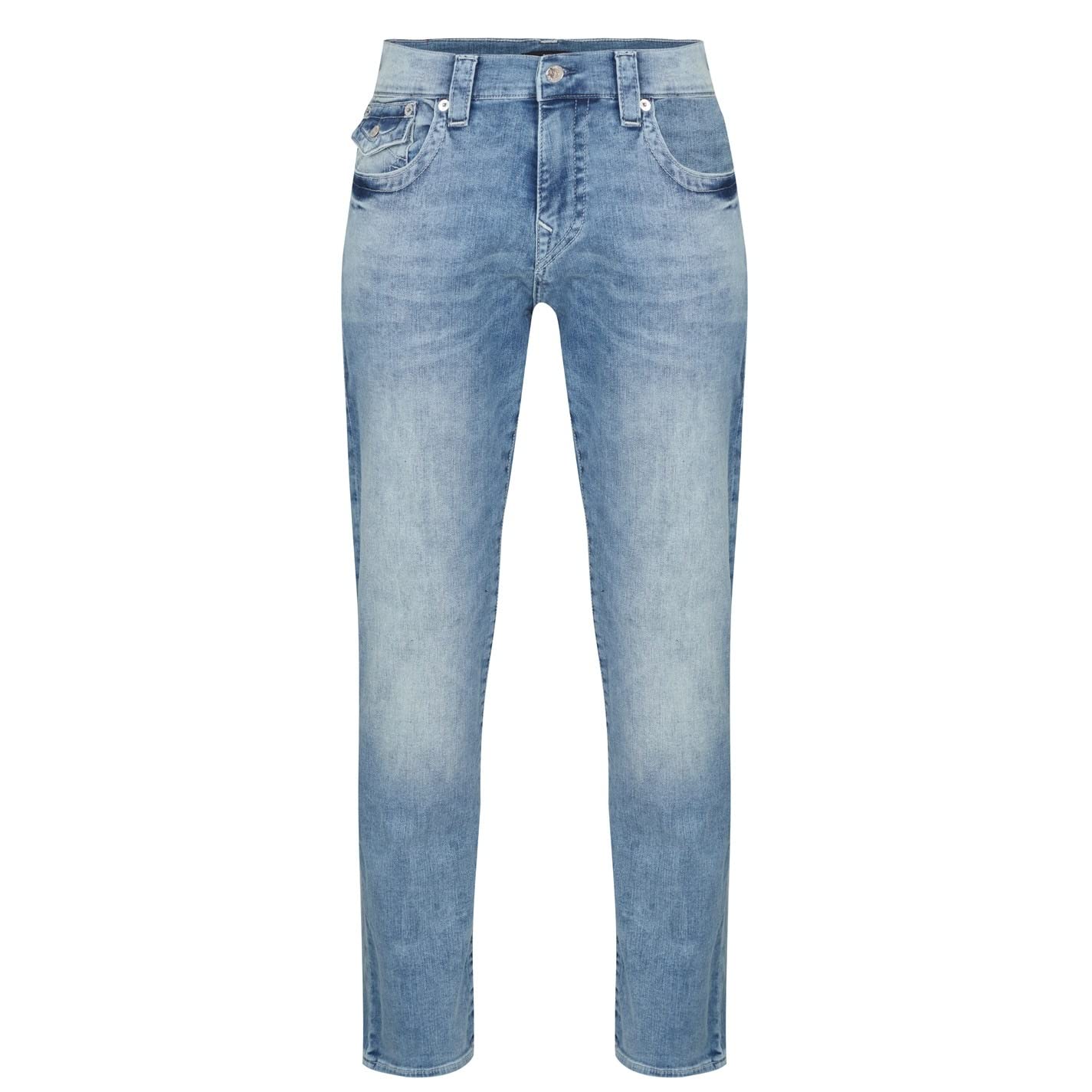 True Religion Men's Ricky Flap Sn 32 Inseam Light Breakers Distressed Denim Jeans - Size 36 | Slim Fit Stretch Comfort for Casual Wear & Night Out