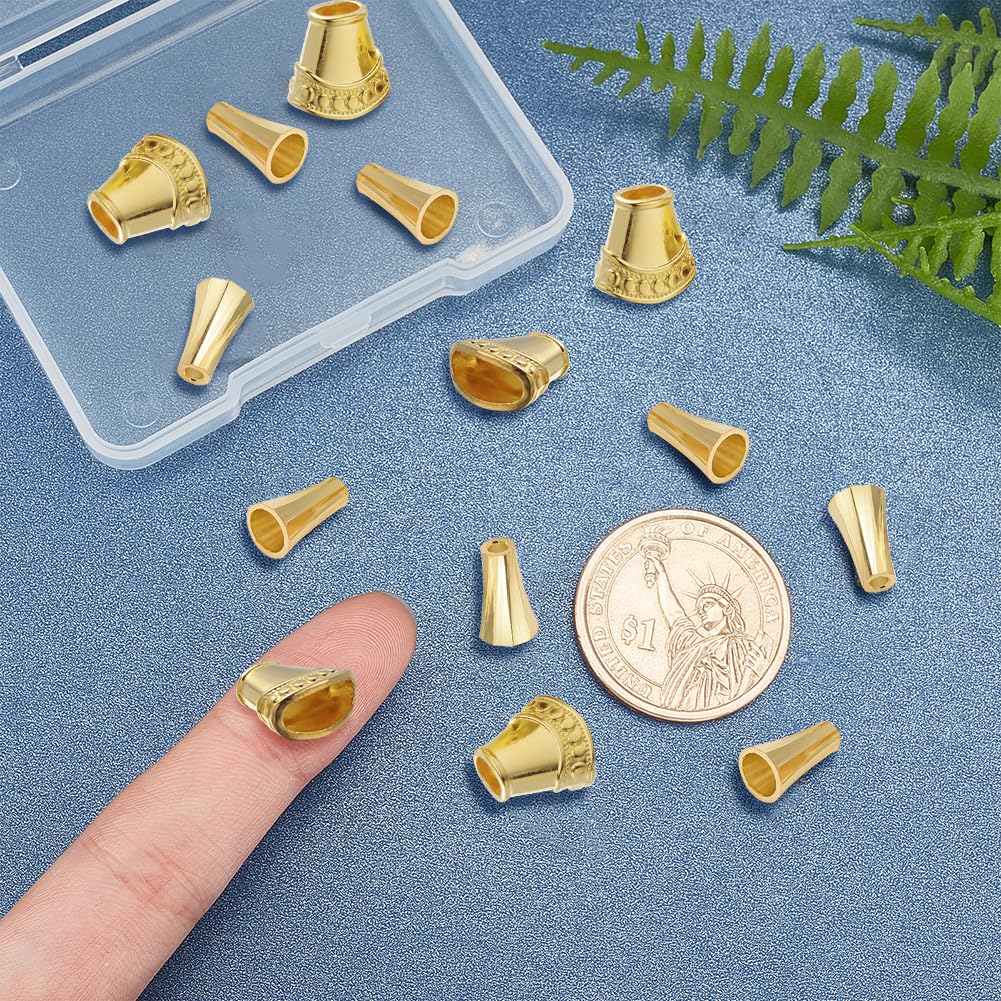 CHGCRAFT 20Pcs 2 Styles 10x7.5mm 18K Gold Plated Brass Bead Cones & End Caps - Antique Golden Spacer Beads for DIY Jewelry Making (Earrings, Necklaces, Bracelets) - Perfect for Boho, Vintage & Handmade Jewelry Designs