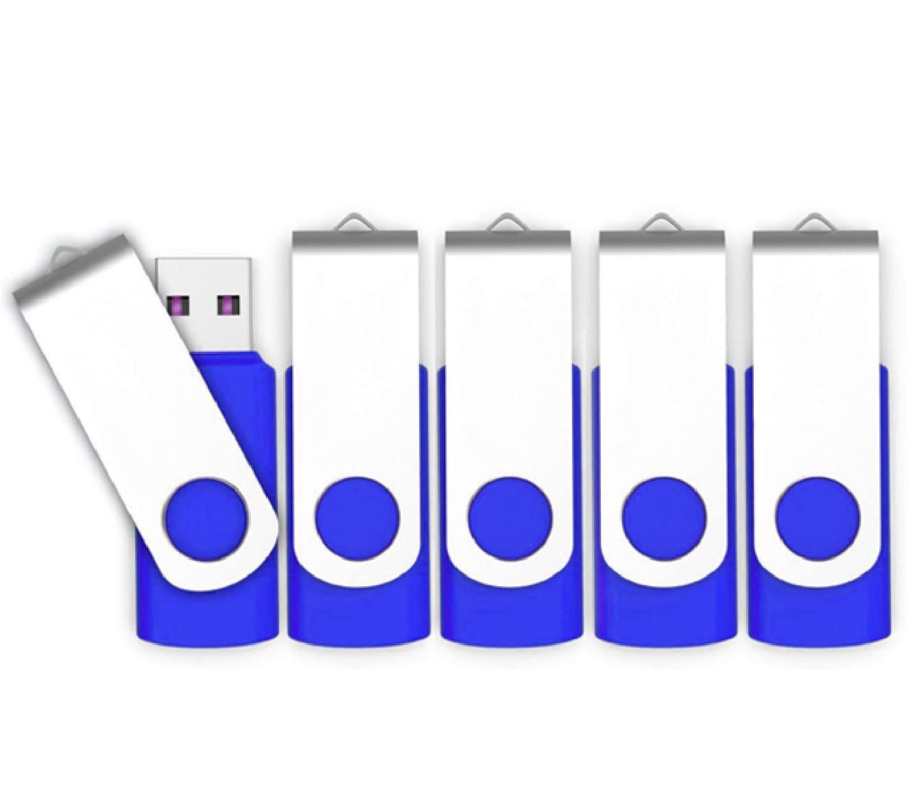 Vixelle 5 Pack 64GB USB Flash Drives - High Speed USB 2.0 Memory Sticks with 360° Swivel Metal Design & Keychain Loop - Bulk USB Storage for PC, Mac, TV, Car Audio - Perfect for Students, Office Work, Data Backup & File Sharing - Blue