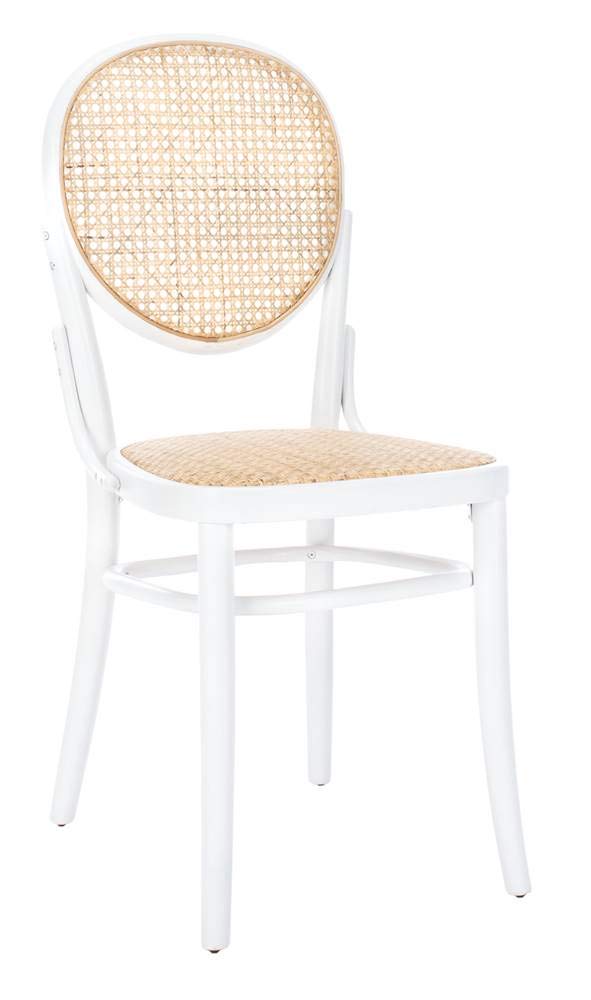 Safavieh Sonia White & Natural Cane Dining Chairs Set of 2 - Modern Farmhouse Kitchen & Breakfast Nook Seating for Dining Room, Patio or Outdoor Entertaining
