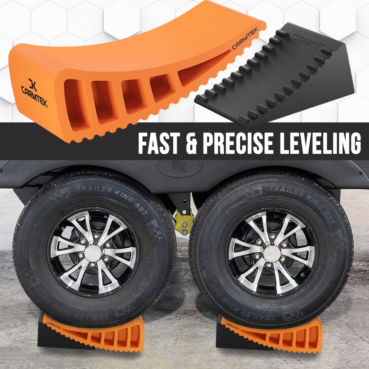 CARMTEK Camper Leveler Premium Kit - RV Leveling System with Wheel Chocks, Rubber Mats & Carry Bag for Dual Axle Trailers | Fast Setup for RV, Travel Trailer & Camper | Perfect for Camping, Road Trips & Outdoor Adventures