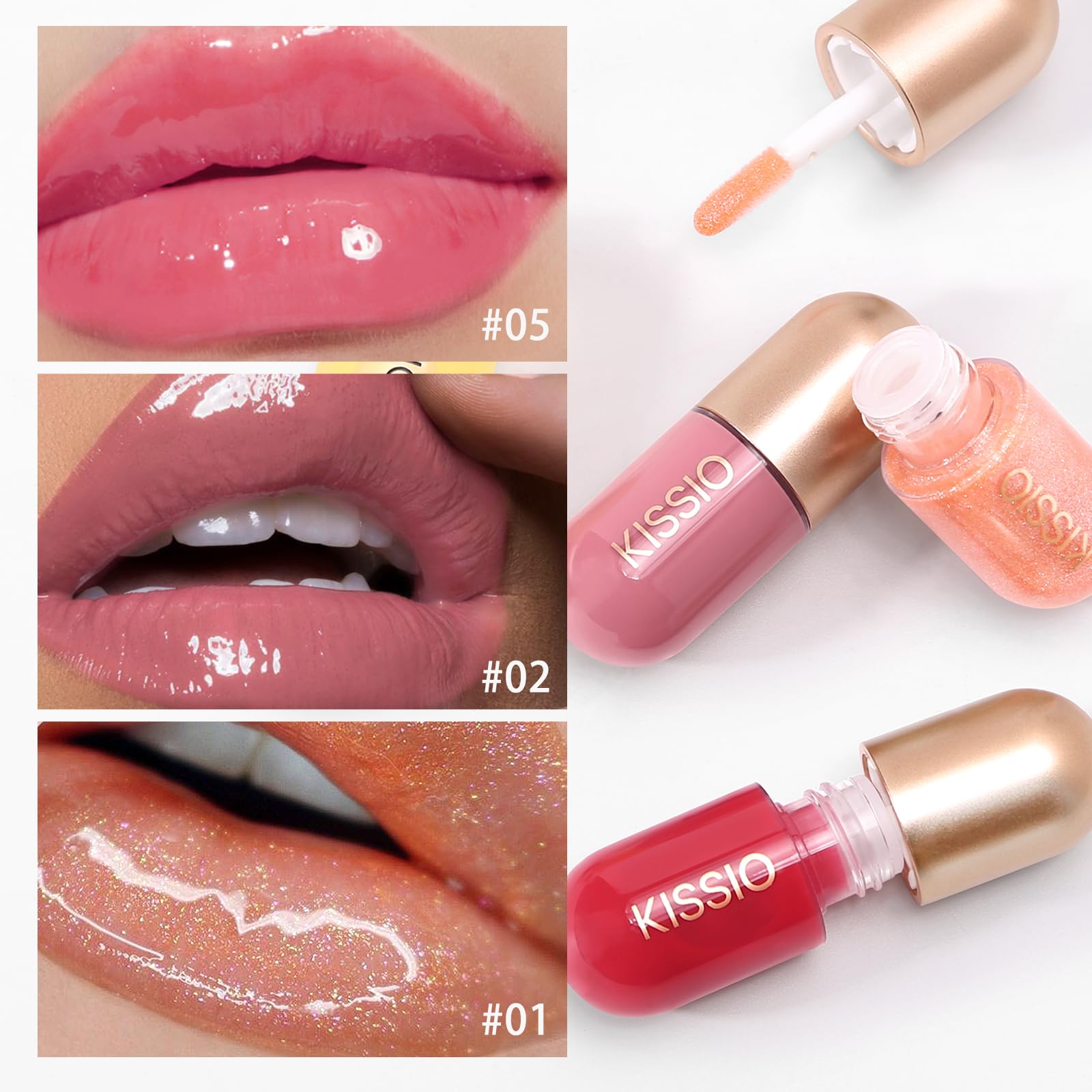 KISSIO Lip Plumper Gloss - Natural Plant Extracts Lip Enhancer Serum for Fuller, Hydrated Lips | Moisturizing & Volumizing Lip Gloss (5.5ml, Dogwood 05) | Perfect for Daily Wear, Date Night & Special Occasions