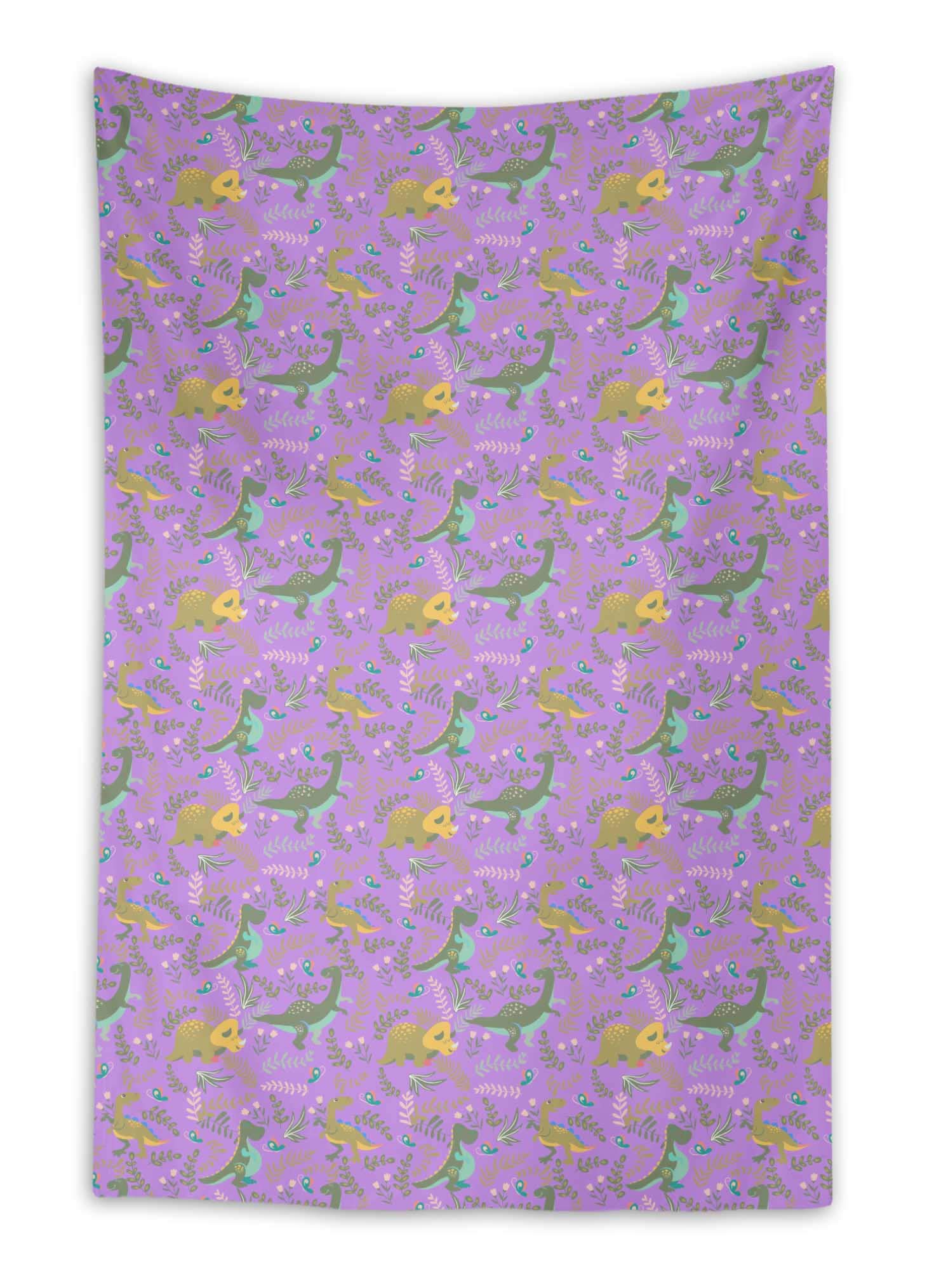 Vibrant Purple Dinosaur & Redwood Leaves Printed Tapestry - 58x80 Inch Bohemian Wall Hanging Decor for Living Room, Bedroom, Dorm | Indian Cotton Fabric Wall Art for Home & Festival Decor