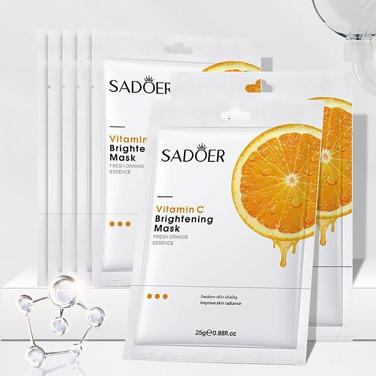 Vitamin C Face Sheet Mask with Serum - Korean Skincare Technology, Pack of 6 (25g Each) | Brightening & Hydrating for Glowing Skin - Perfect for Daily Skincare Routine & Spa Night