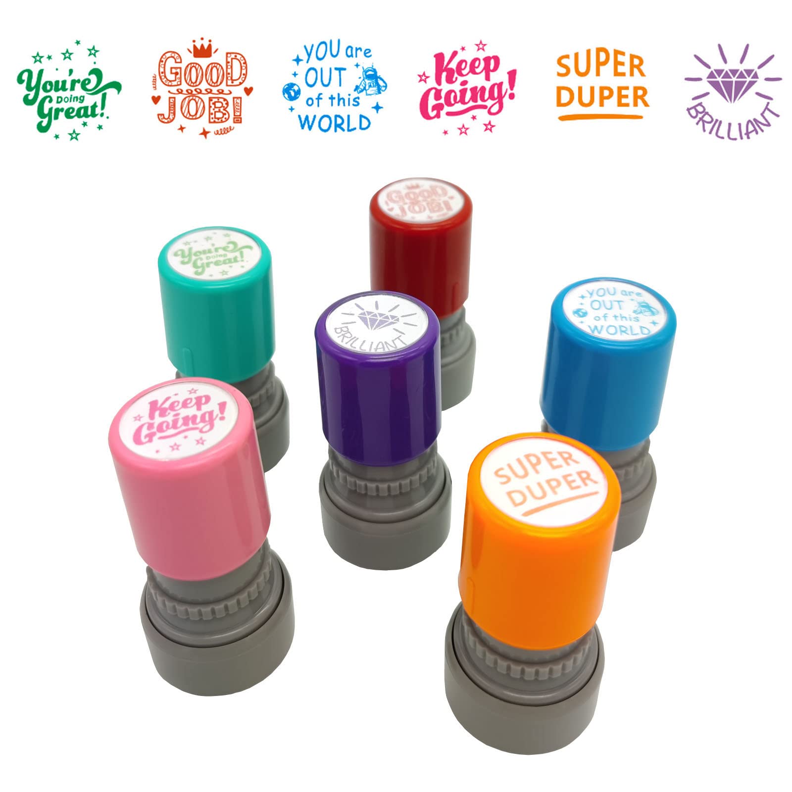 WAFJAMF 6-Piece Teacher Stamp Set - Self-Inking Rubber Stamps for Classroom, Behavior Rewards & Student Assessment - Perfect for Grading Papers, Homework Encouragement & Positive Reinforcement in Schools