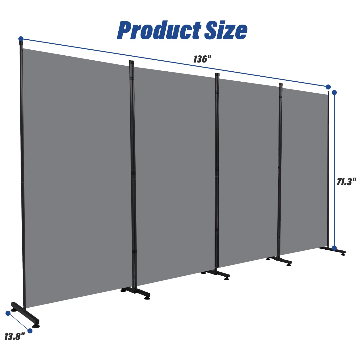6ft Room Divider - 4 Panel Folding Privacy Screen with Fabric Panels | Portable Partition for Bedroom, Office & Living Room | Freestanding Room Separation Solution for Home Decor & Space Organization