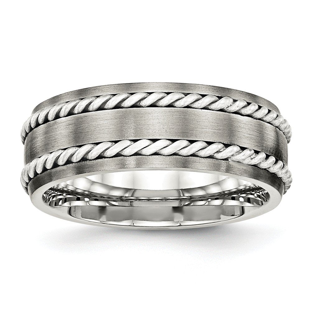 Stainless Steel Brushed Silver Double Twist Inlay Ring for Men & Women - Elegant Wedding Band, Anniversary Gift, Fashion Jewelry