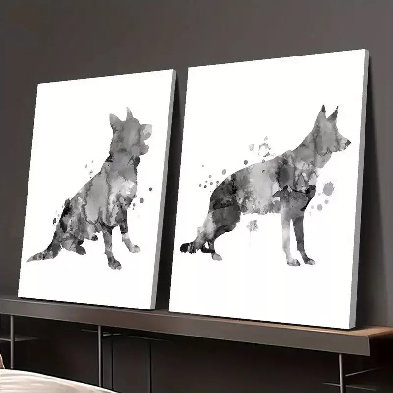 2pcs Black and White Ink Shepherd Dog Canvas Wall Art - 50x75cm Framed High Quality Print - 100% Australian Made - Ready to Hang - Perfect for Living Room, Bedroom, Office Decor