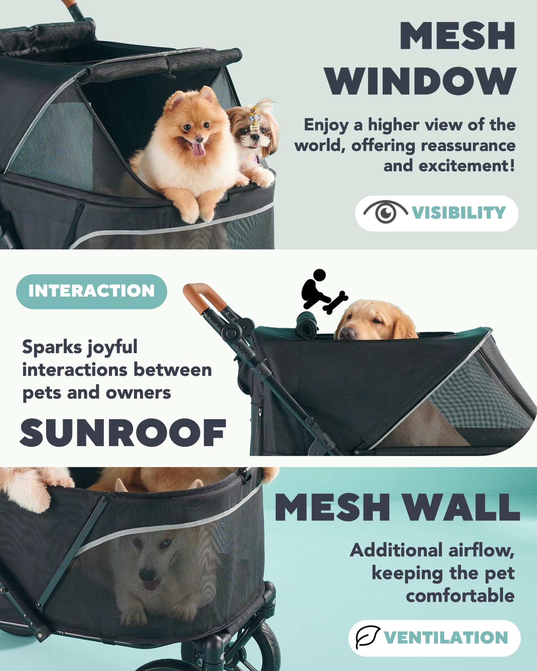 XL Dog Stroller for Large Dogs Up to 110lbs - All Terrain Pet Stroller with Adjustable Handle & 1680D Waterproof Oxford Fabric - Perfect for Hiking, Shopping, and Vet Visits