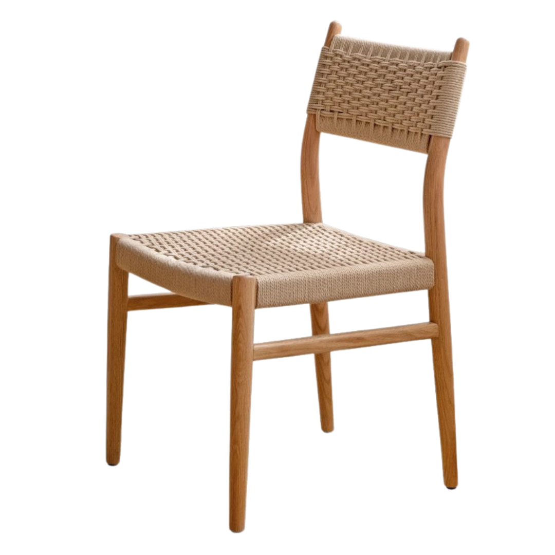 Solid Oak & Cherry Wood Rope Dining Chair - Rustic Farmhouse Style for Kitchen, Dining Room, and Outdoor Patio Seating