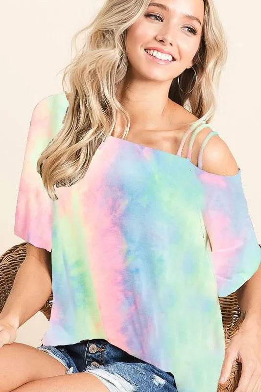 Trendy Tie Dye French Terry One Shoulder Crop Top for Women | Boho Chic Summer Fashion | Perfect for Beach Vacations, Music Festivals & Date Nights