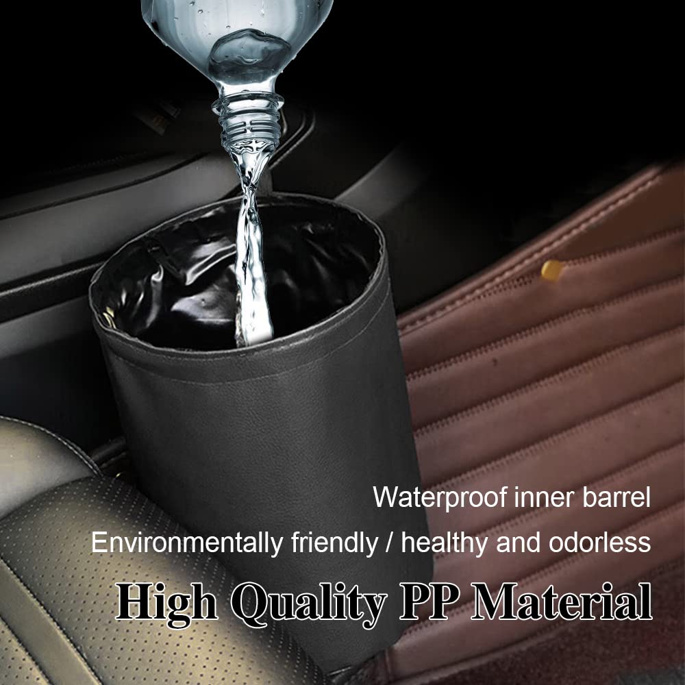 Collapsible Waterproof PU Leather Car Trash Can - Portable Pop Up Car Garbage Bin for SUV, Truck & Vehicle - Multipurpose Auto Interior Accessories for Road Trips, Commuting & Family Travel (Black)