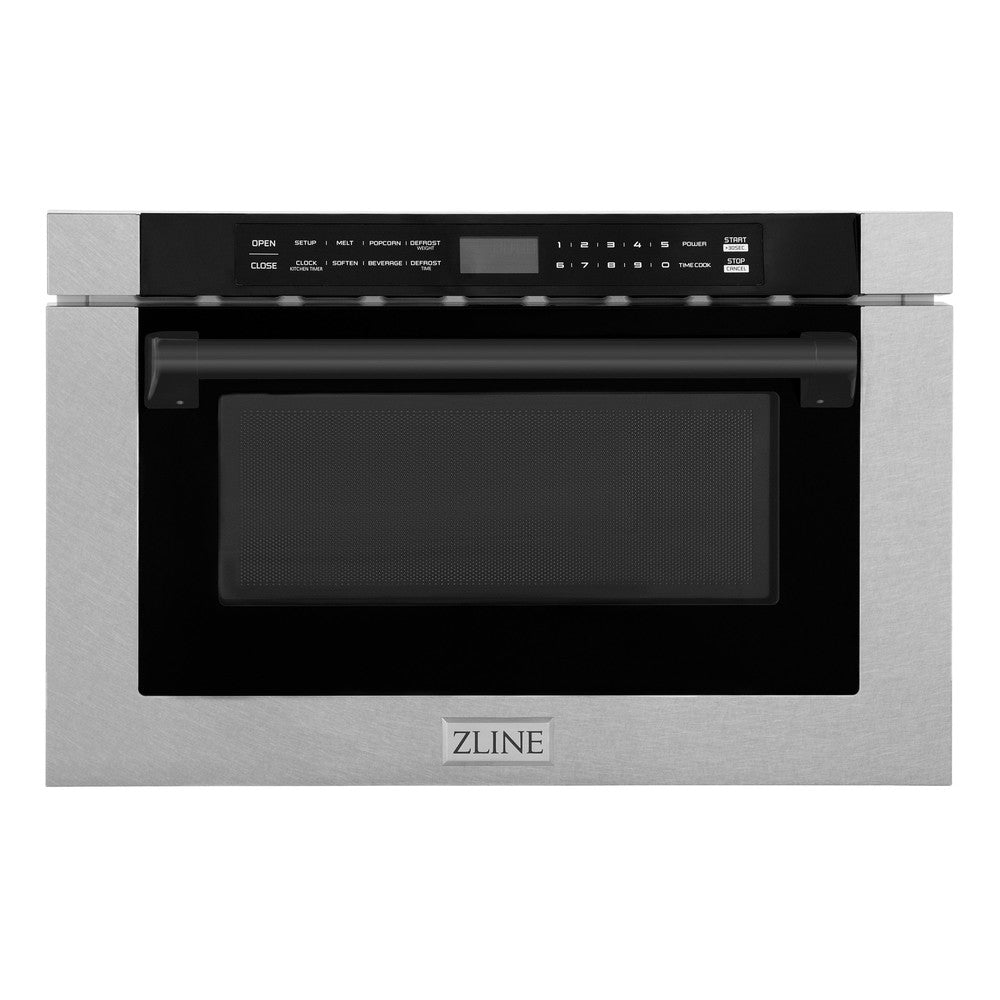 ZLINE Autograph Edition 24 Inch Built-In Microwave Drawer - 1.2 Cu Ft Stainless Steel with Matte Black Accents | Under Counter Kitchen Appliance for Modern Homes & Luxury Condos (MWDZ 1 SS H MB)