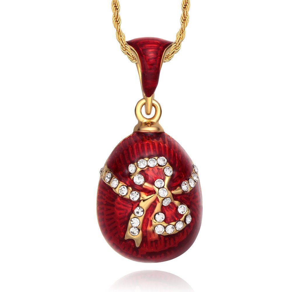 TF Charms Russian Enamel Egg Pendant Necklace - 18 Inch Gold Chain, Easter Gift, Vintage Jewelry for Women - Perfect for Easter Celebrations, Birthday Gifts & Special Occasions