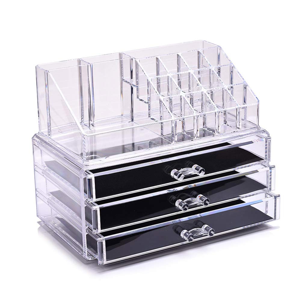 KYC Large Capacity Cosmetic Storage Organizer - Transparent Acrylic Display Cube with Removable Velvet Drawers | Eco-Friendly PS Material | Perfect for Makeup Vanity, Bathroom & Salon Organization