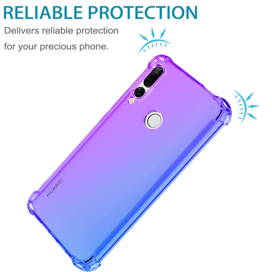 Huawei Y9 Prime 2019 Case with Tempered Glass Screen Protector | Shockproof TPU Clear Gradient Phone Cover for Honor 9X/P Smart Z STK-LX1 | Cute Purple/Blue Slim Protective Case | Perfect for Everyday Use, Travel & Outdoor Activities