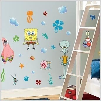 Spongebob Squarepants Wall Stickers - Removable Peel and Stick Decals for Kids Room, Nursery, Playroom Decor - Cartoon Character Wall Art for Bedroom, Classroom, Party