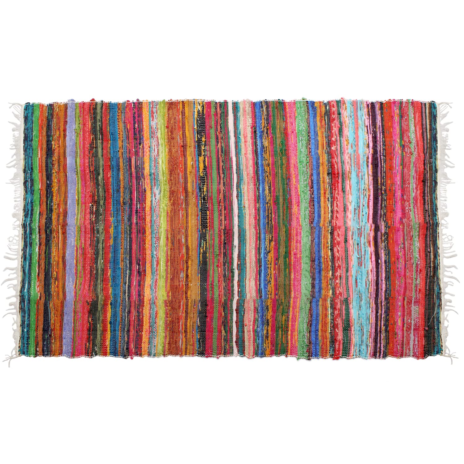 Handwoven Recycled Cotton Chindi Rag Rug 4x6 Feet - Multi-Color Bohemian Reversible Floor Mat for Living Room, Bedroom & Kitchen Decor - Eco-Friendly Rustic Runner Rug (Natural) - Perfect for Boho Home, Farmhouse Style & Cozy Spaces
