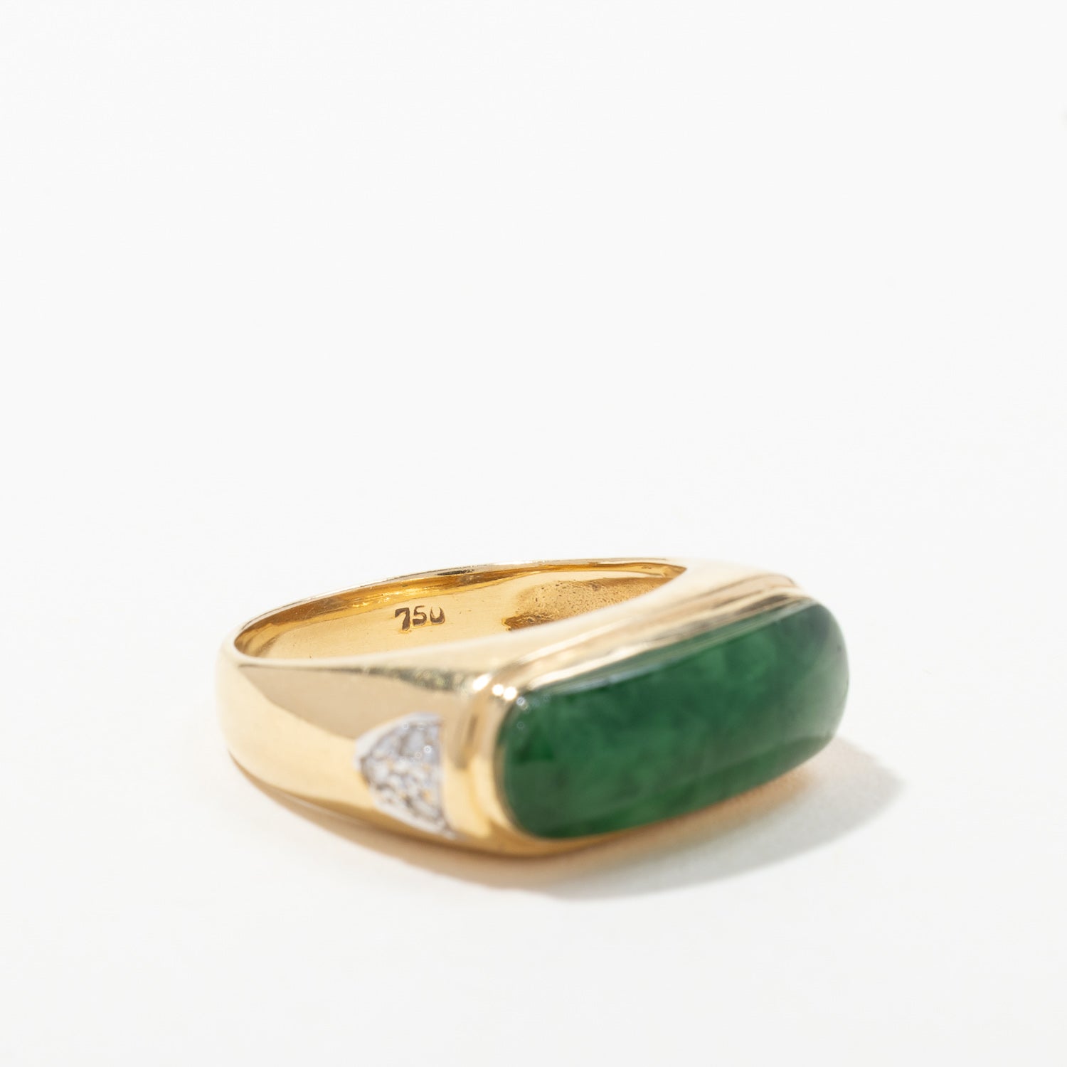 18K Yellow Gold Jadeite & Diamond Ring - 3.80ct Natural Jade with 0.06ctw Diamonds | Size 9.5 | Elegant Jewelry for Weddings, Anniversaries & Special Occasions