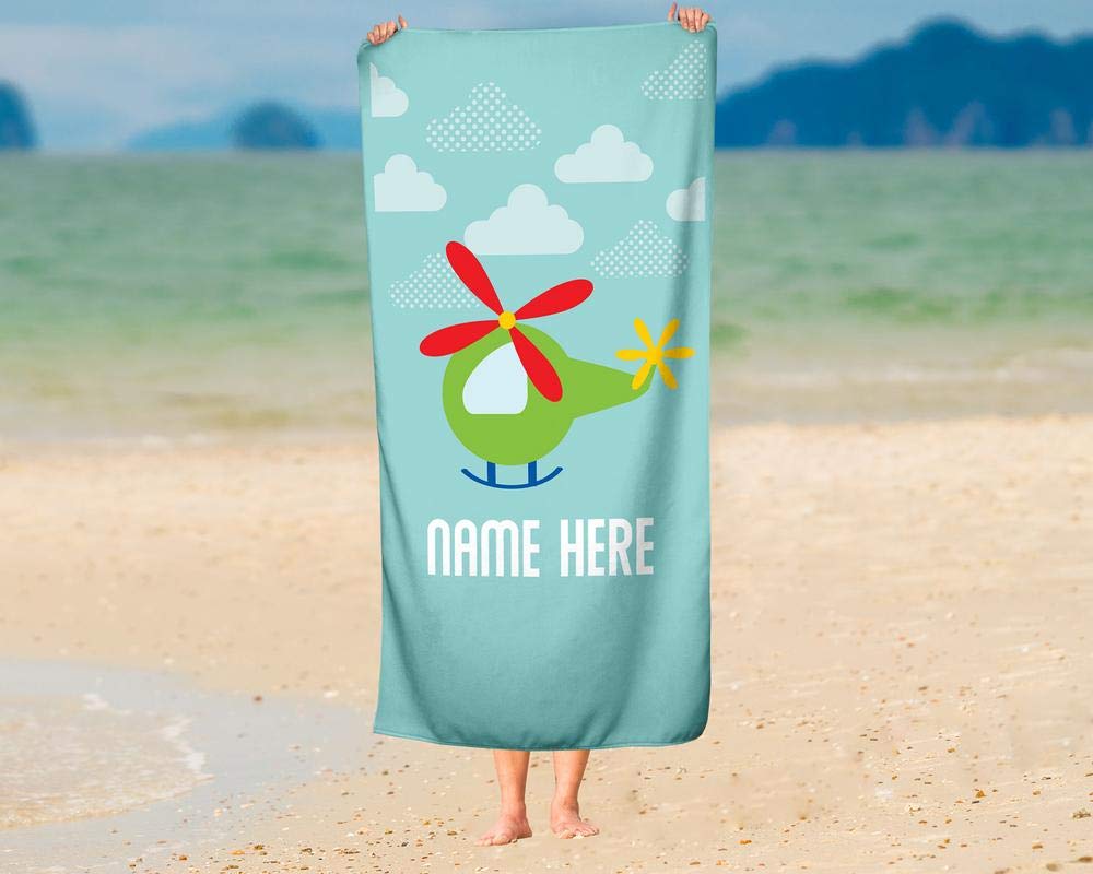 Personalized Extra Large Green Helicopter Towel for Kids & Adults - Custom Oversized Travel, Beach, Pool & Bath Towel for Toddler, Baby Boys & Girls - Perfect for Swimming, Vacation & Spa Days