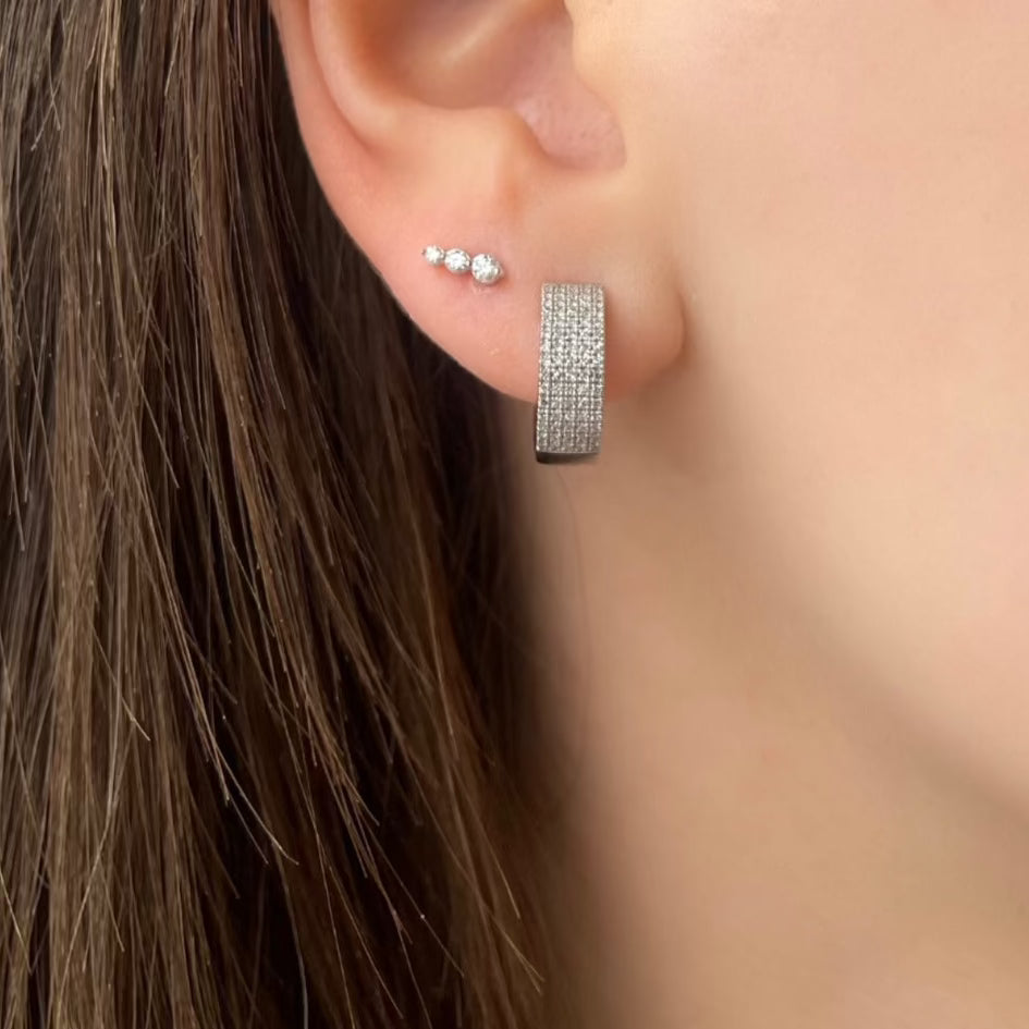 5 Row Pavé Diamond Huggie Earrings for Women - Sparkling Cubic Zirconia Hoop Earrings - Perfect for Parties, Weddings & Everyday Wear