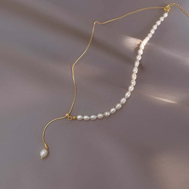 Elegant Freshwater Pearl Lariat Necklace - Dainty Layering Jewelry for Women | Perfect for Weddings, Date Nights & Special Occasions | A8432