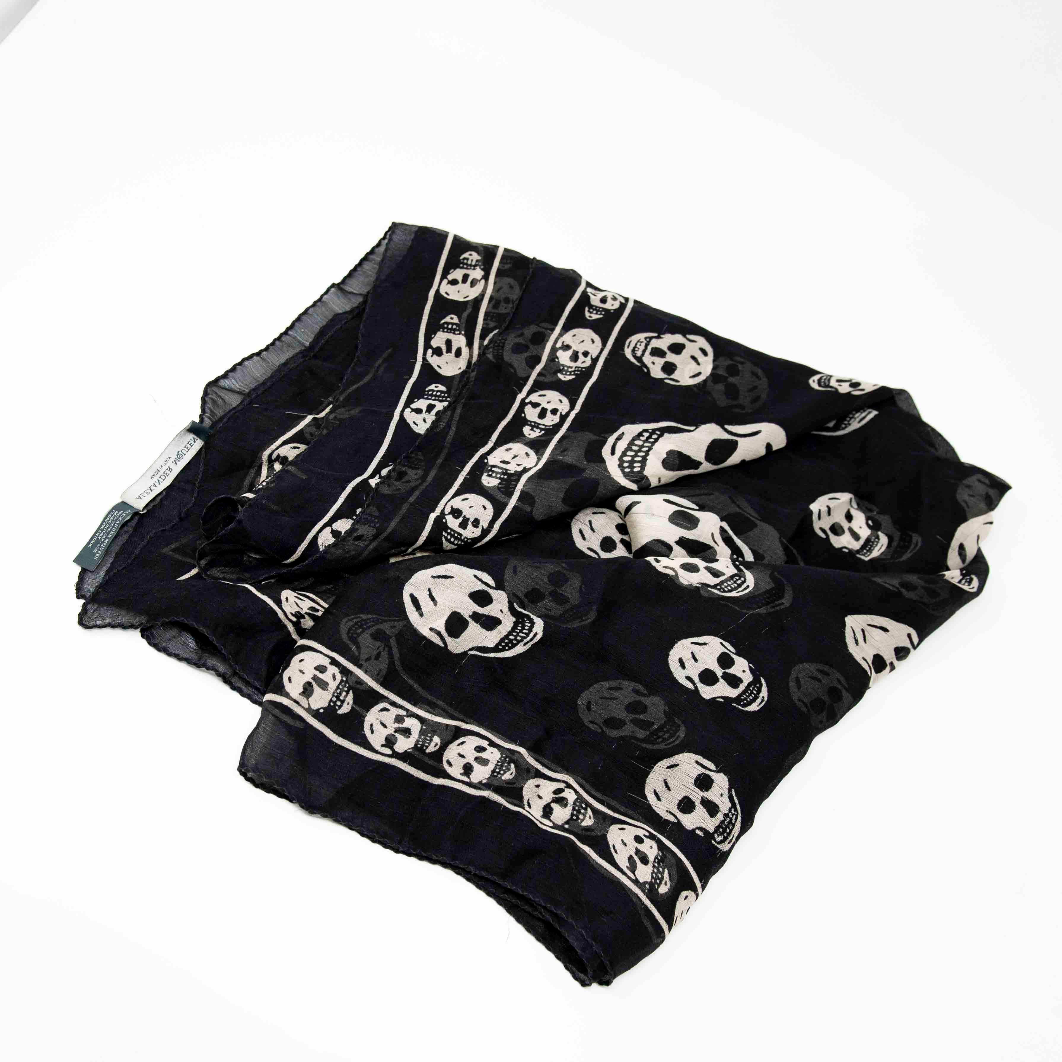Alexander McQueen Black Silk Scarf with Skull Design - Luxury Fashion Accessory for Women, Perfect for Parties, Weddings, and Evening Events