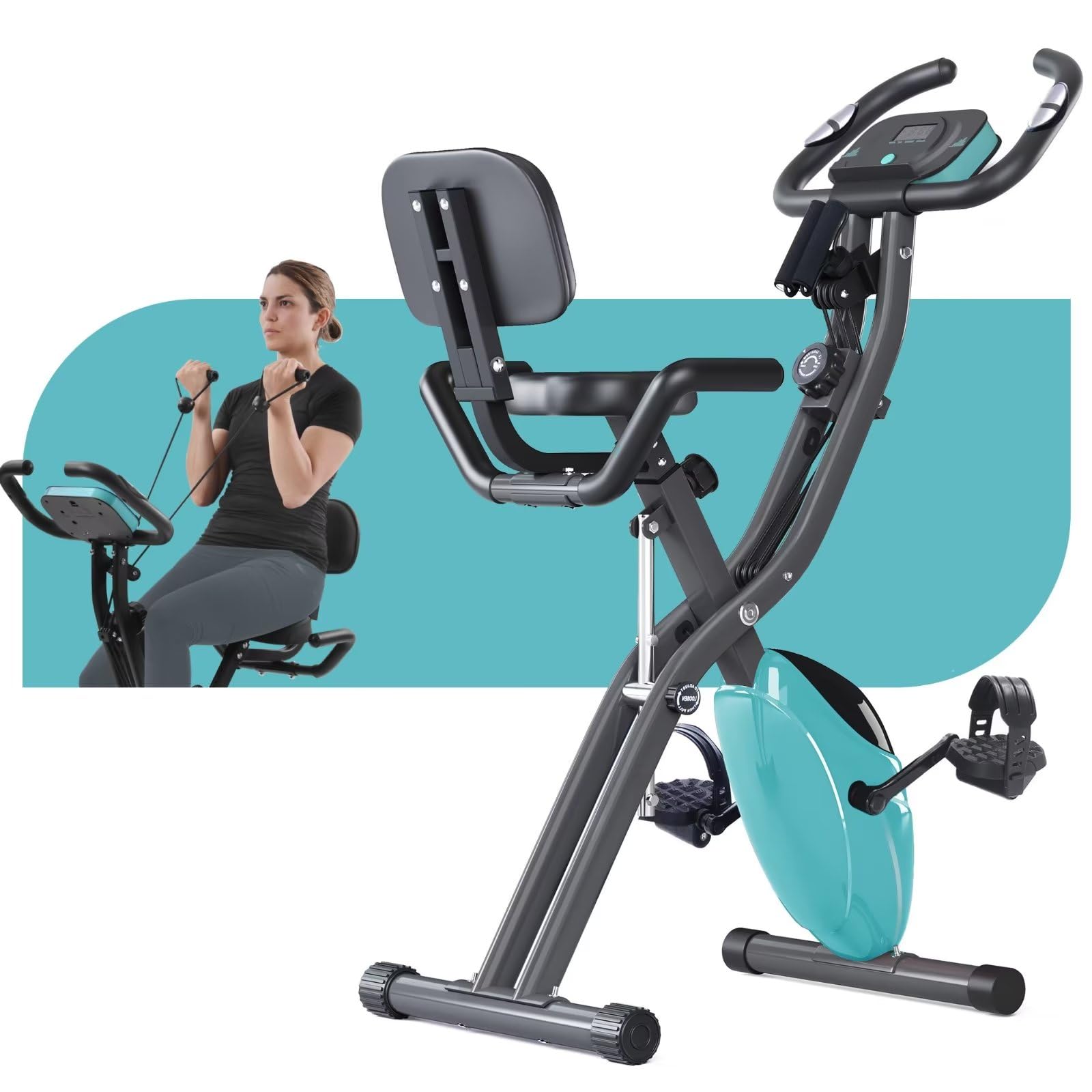Merax 4-in-1 Foldable Exercise Bike for Home - 16-Level Magnetic Resistance Recumbent & Upright Stationary Bike | Compact Indoor Cycling Machine for Cardio, Weight Loss & Full-Body Workout | Perfect for Small Spaces, Home Gym & Apartment Fitness
