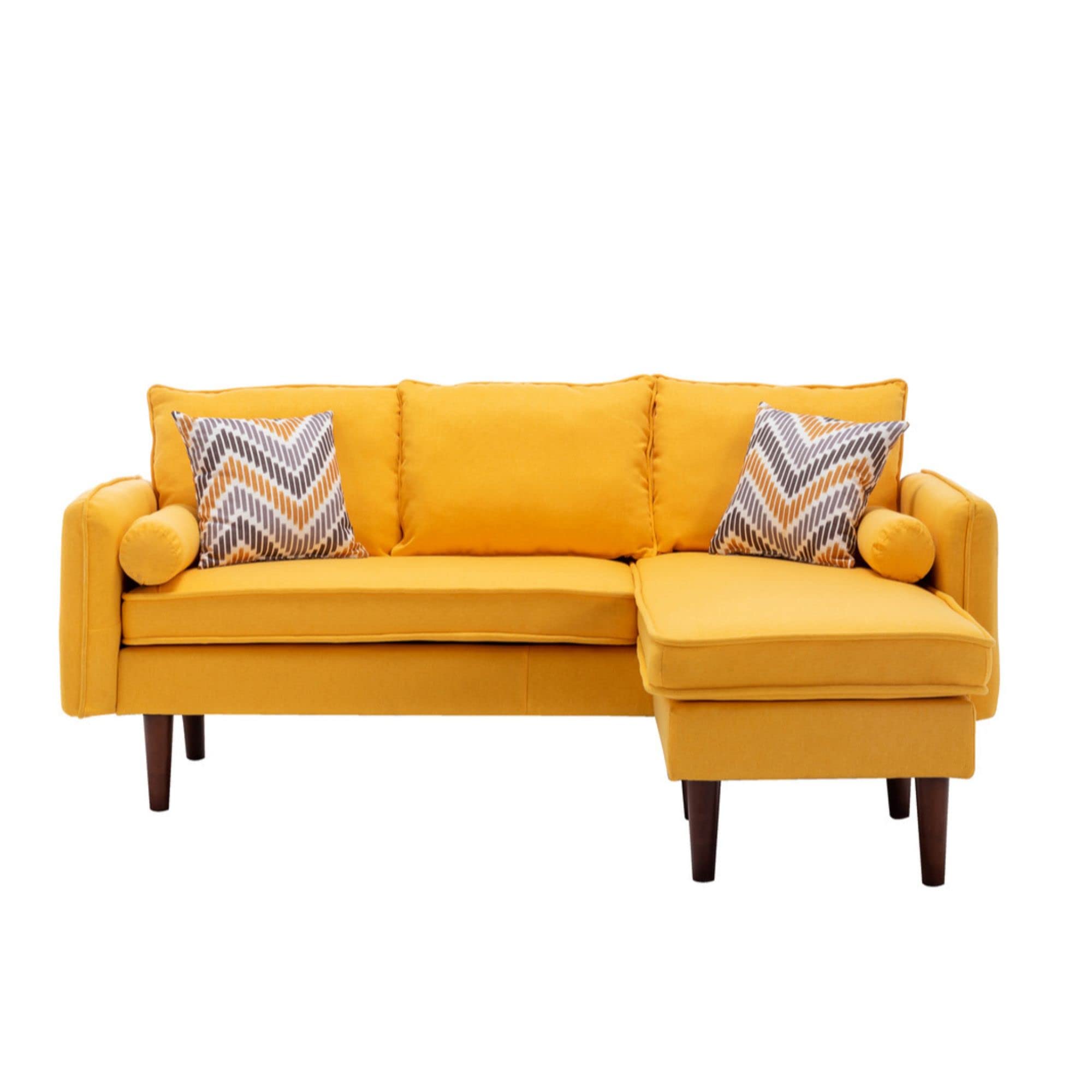 Lilola Home Mia Yellow Sectional Sofa Chaise with USB Charger & Pillows - Modern Living Room Furniture for Small Spaces, Comfortable Couches for Apartments and Family Rooms
