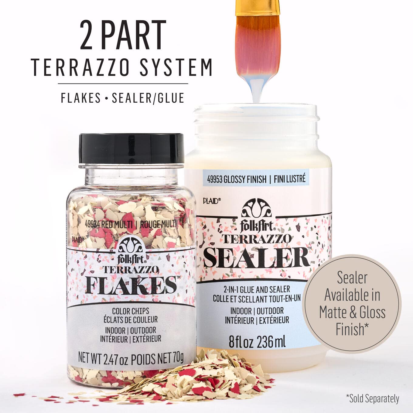 FolkArt 8 oz Terrazzo Flakes 2-in-1 Finish Gloss Sealer for DIY Arts & Crafts - Indoor/Outdoor Use - Perfect for Furniture, Home Decor, and Creative Projects (Model 49953)