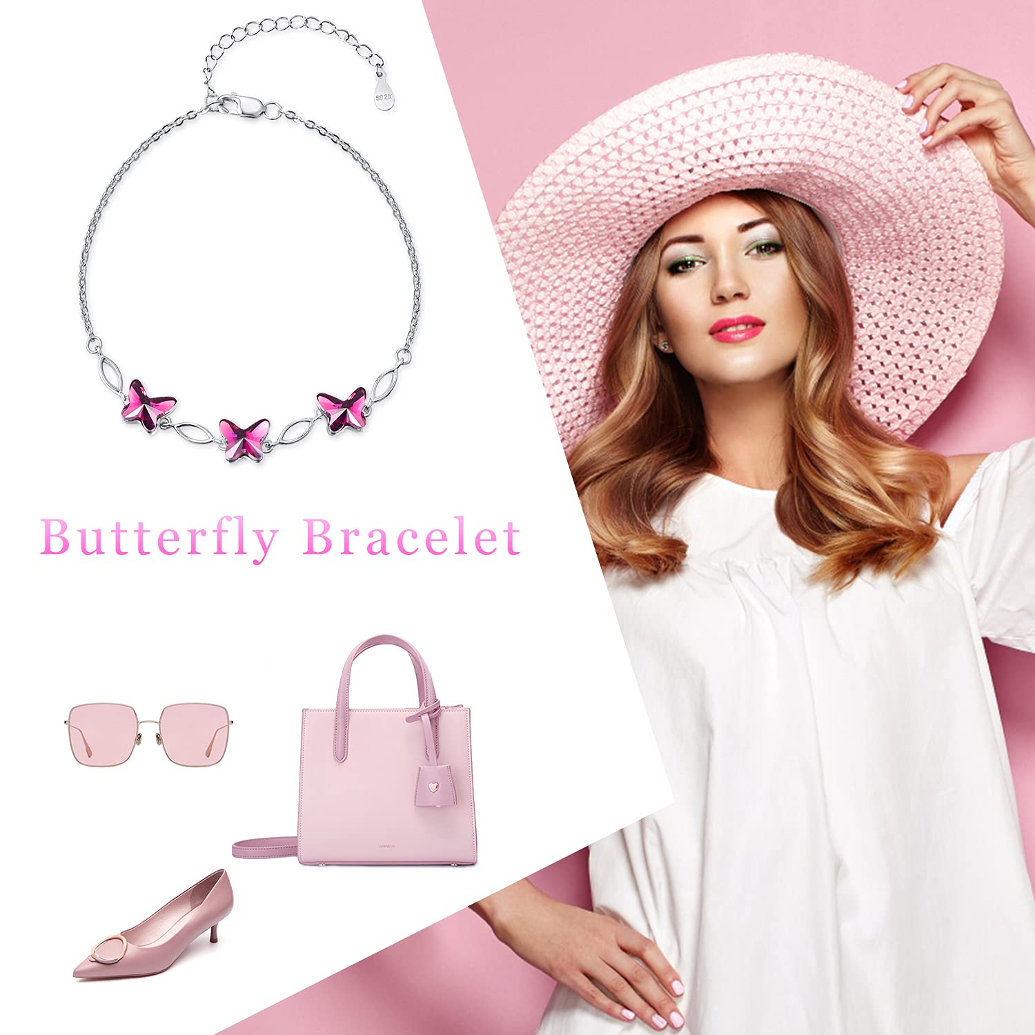 DreamBoat 925 Sterling Silver Purple Crystal Butterfly Bracelet for Women - Elegant Animal Jewelry, Dainty Crystal Bracelet, Unique Butterfly Gift for Her - Perfect for Birthday, Anniversary & Everyday Wear