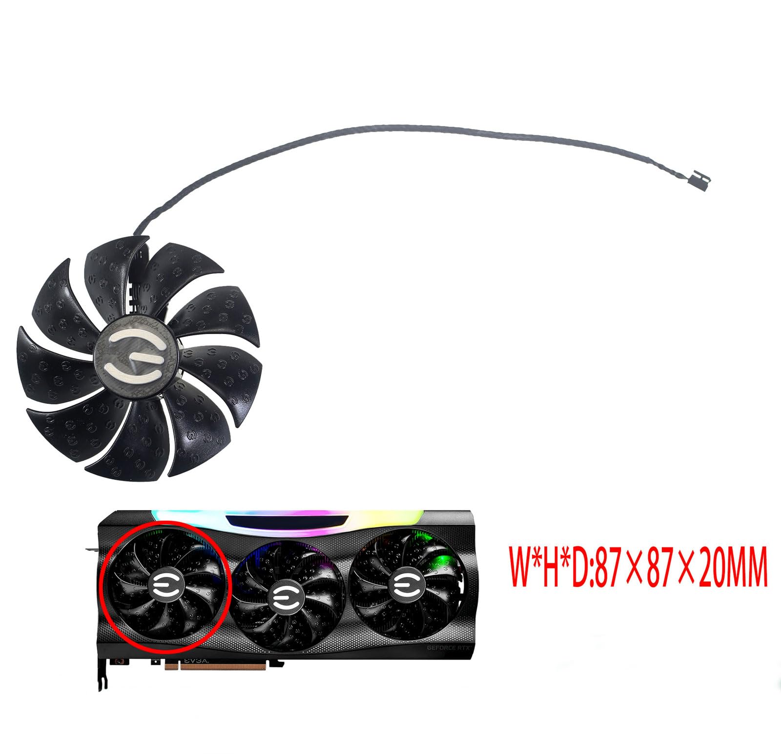 EVGA GeForce RTX 3070 3080 3090 FTW3 Graphics Card Fan Replacement - 87mm PLD09220S12H Cooling Fan for RTX 3080 TI & RTX3070 (Black A-Fan) - Perfect for Gaming PC Upgrades & GPU Maintenance