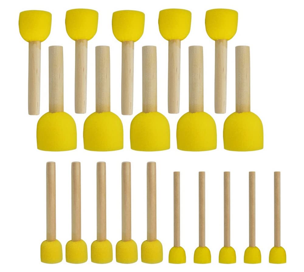 20-Piece Round Sponge Brush Set with Wooden Handle - Soft Foam Brushes for Kids Painting & DIY Crafts - Perfect for Art Projects, Classroom Activities, and Creative Handmade Decorations